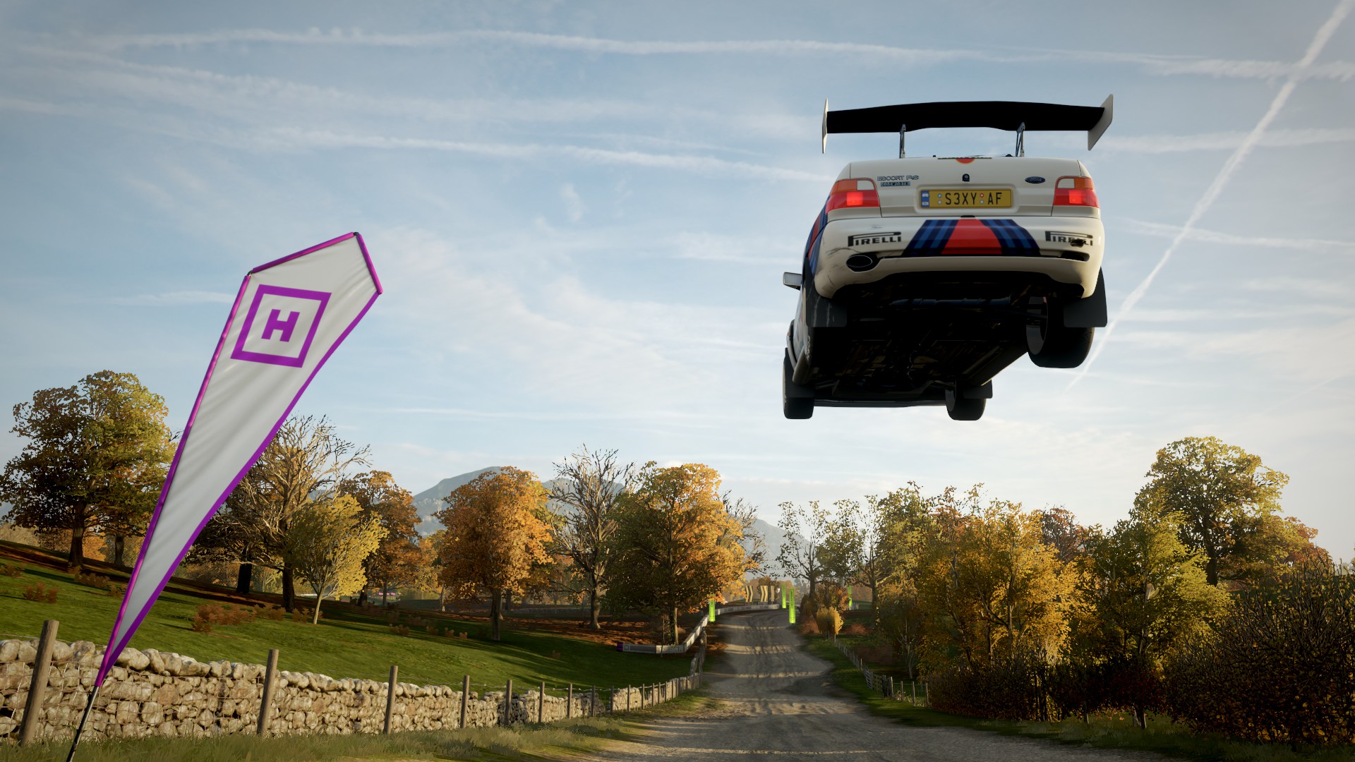 Forza Horizon 4 Ford Escort in mid flight